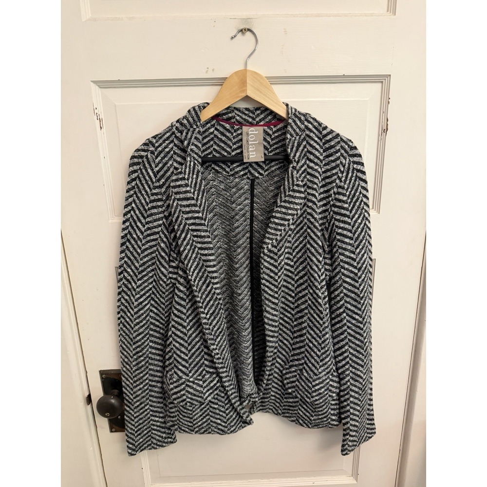 Anthropologie Dolan Women's Gray & Black Chevron Open Blazer Jacket Pockets L